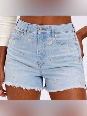 American Eagle Daisy Embroidered Jean Shorts